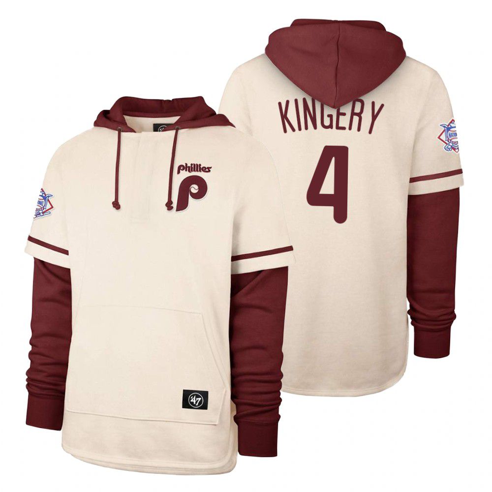 Men Philadelphia Phillies #4 Kingery Cream 2021 Pullover Hoodie MLB Jersey